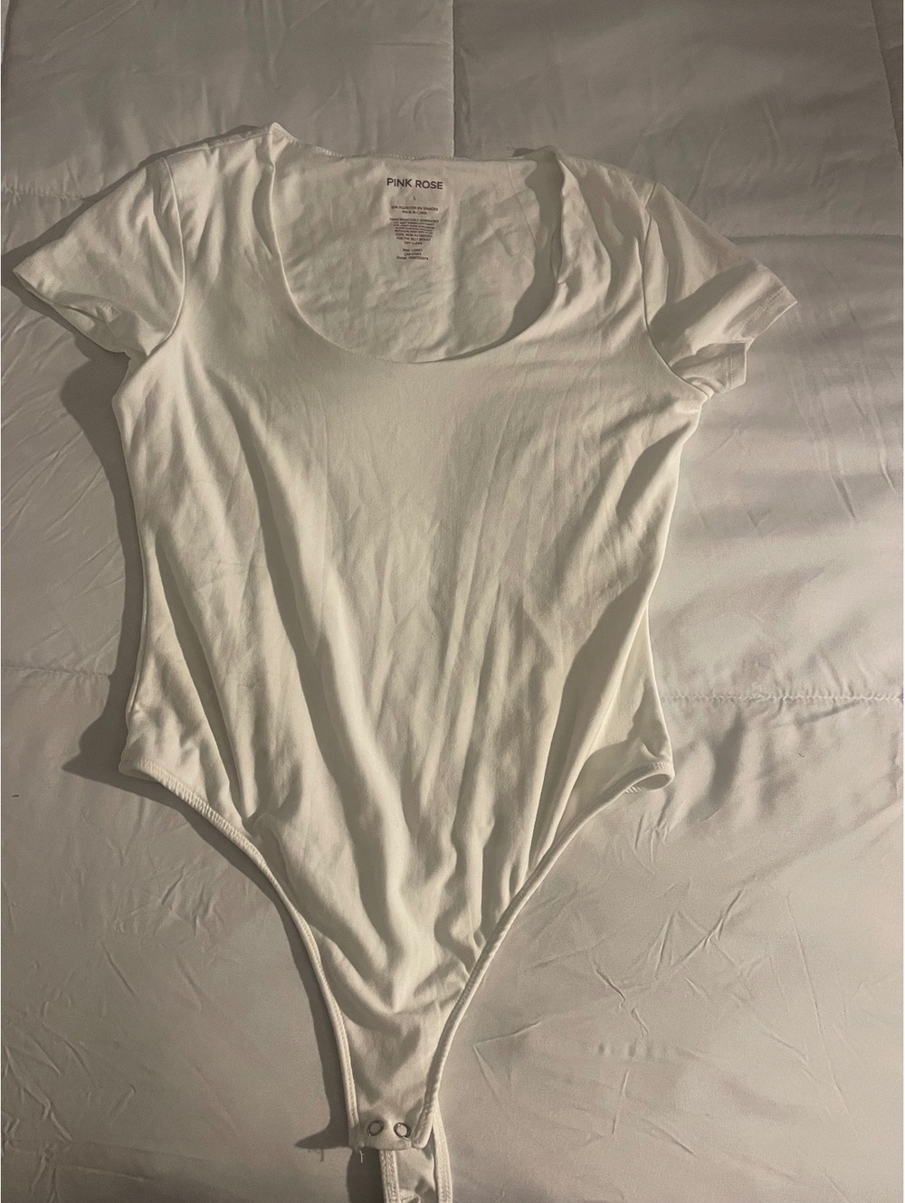 Pink Rose White Stretch Polyester Spandex Bodysuit Size L